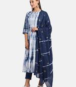 Blue Shibori Printed Kurta With Pant And Dupatta