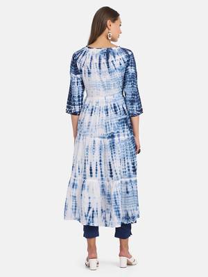 Blue Shibori Printed Kurta With Pant And Dupatta 3