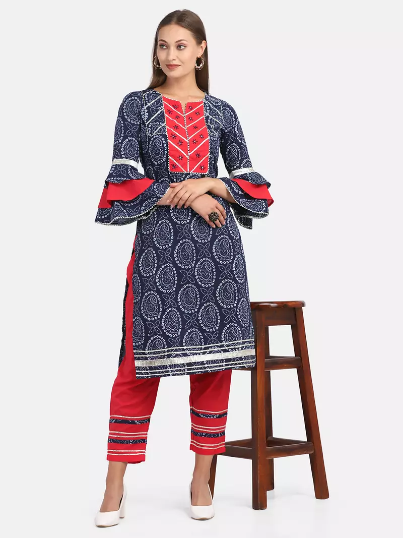 INDIGO PRINTED KURTA WITH PANT