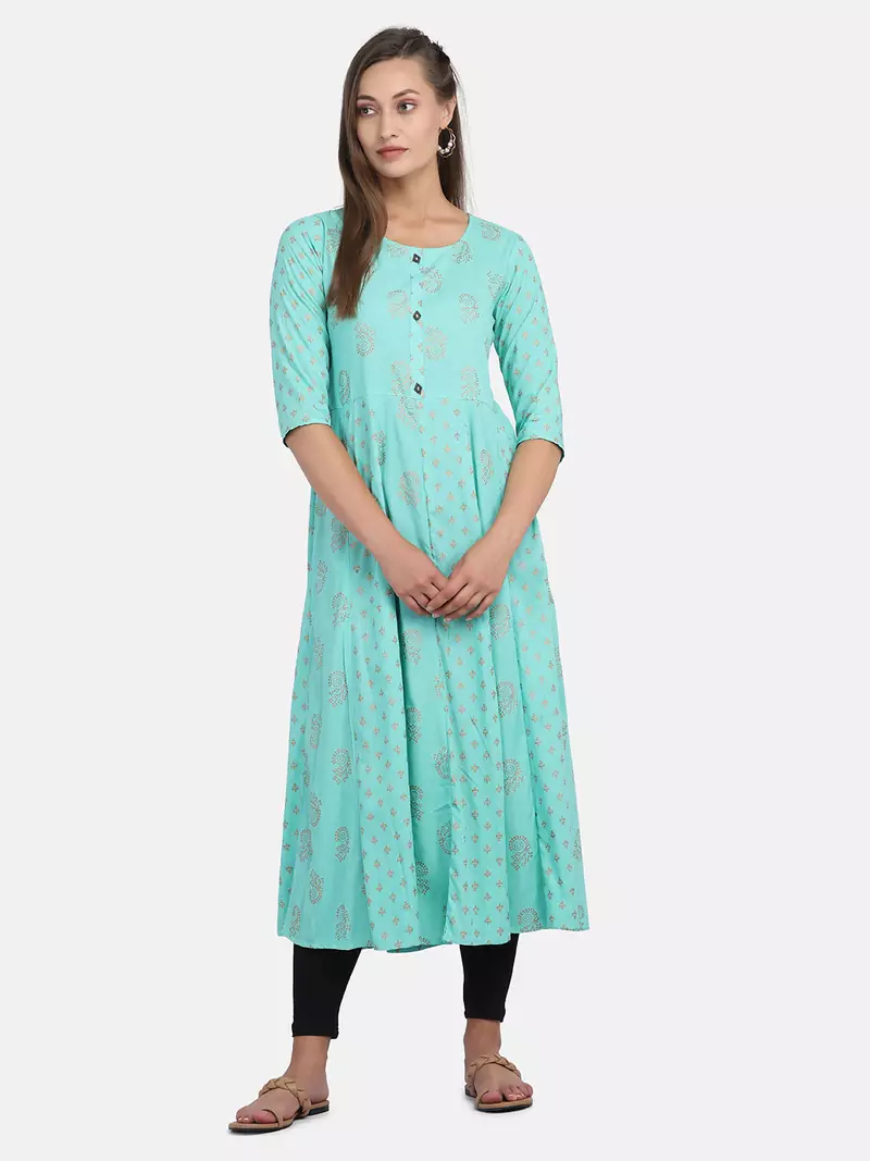 SEA GREEN PRINTED DRESS