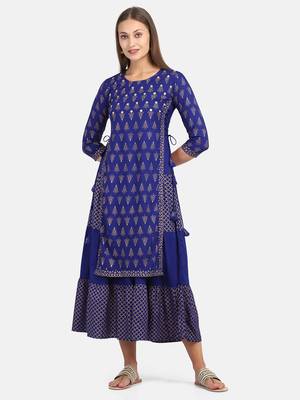 Royal Blue Printed Kurta 6