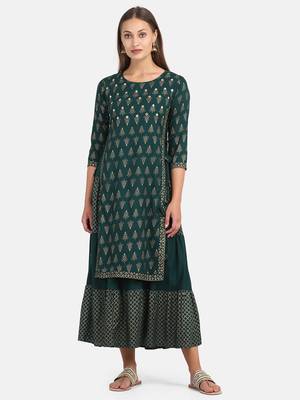 Bottle Green Printed Kurta 1