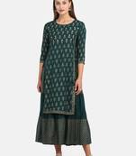 BOTTLE GREEN PRINTED KURTA