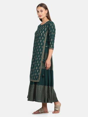 Bottle Green Printed Kurta 2