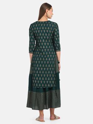Bottle Green Printed Kurta 3