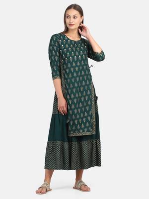 Bottle Green Printed Kurta 5
