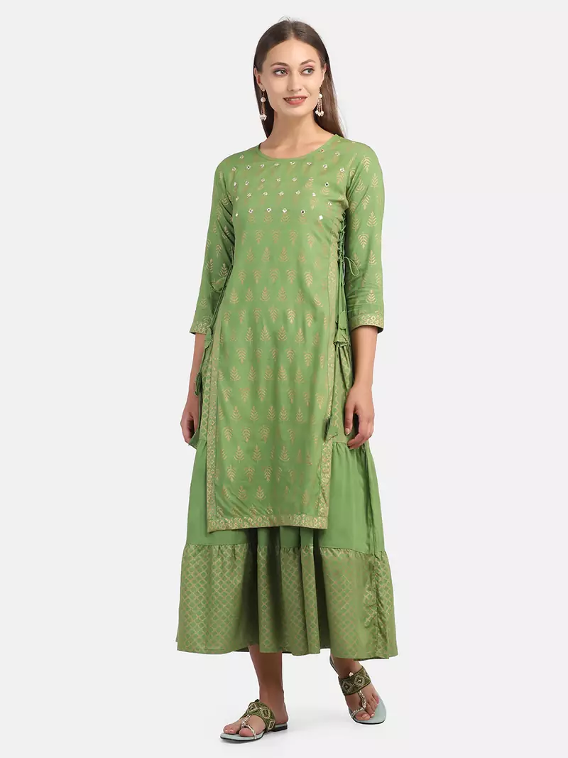 GREEN PRINTED KURTA