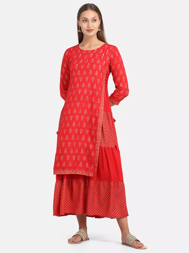 RED PRINTED KURTA