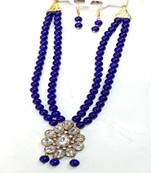 Blue beads necklace with kundan pendant & Matching Earrings For Women