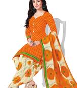 Yellow Printed Cotton Unstitched Salwar- Kameez With Dupatta