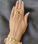 Red Kundan Haath phool Hath Panja