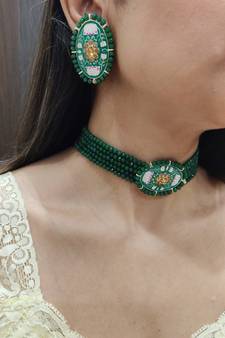 Green Meenakari Choker Set
