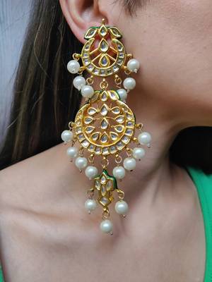 White Kundan Chandbali Earrings 1