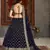 Navy blue sequins embroidered net semi-stitched lehenga for wedding
