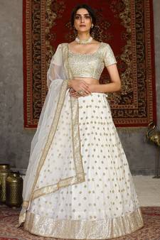 White sequins embroidered net semi-stitched lehenga for wedding