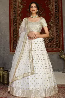 White sequins embroidered net semi-stitched lehenga for wedding