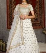 Marvelous White sequins embroidered net Semi Stitched wedding Lehenga