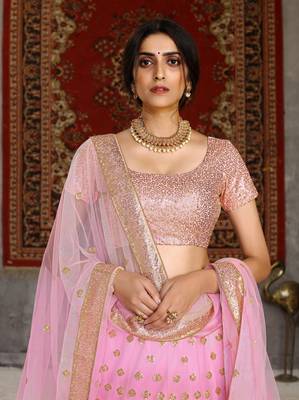 Hypnotizing Pink sequins embroidered net Semi Stitched Lehenga choli 2