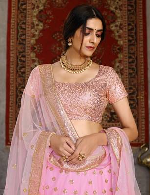 Hypnotizing Pink sequins embroidered net Semi Stitched Lehenga choli 3