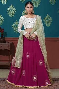 Dark-pink Pigment Foil Printed georgette semi stitched Party lehenga