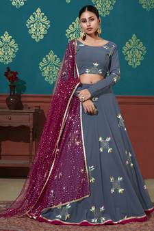 Blue Pigment Foil Printed georgette semi stitched Wedding lehenga