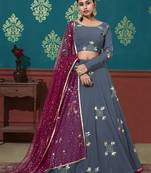 Blue Pigment Foil Printed georgette Semi Stitched Wedding Lehenga