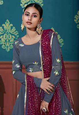 Blue Pigment Foil Printed georgette Semi Stitched Wedding Lehenga 2