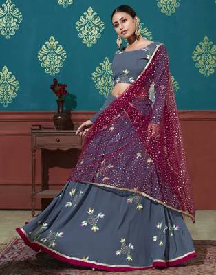Blue Pigment Foil Printed georgette Semi Stitched Wedding Lehenga 3