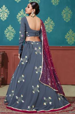 Blue Pigment Foil Printed georgette Semi Stitched Wedding Lehenga 4
