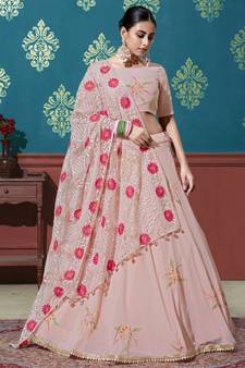 Peach Pigment Foil Printed georgette semi stitched Party lehenga