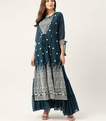 Kvsfab Women Green & White Embroidered Sequins Tiered Layered Anarkali Kurta