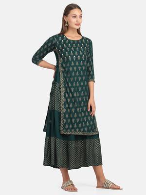 Bottle Green Printed Kurta 6