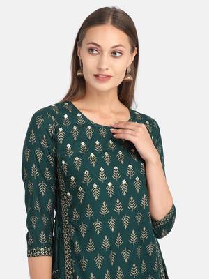 Bottle Green Printed Kurta 7