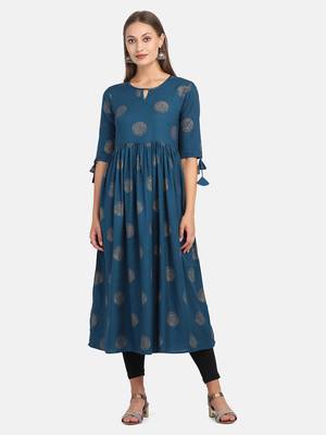 Royal Blue Printed Kurta 6