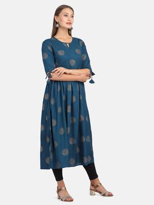 Royal Blue Printed Kurta 7