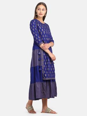 Royal Blue Printed Kurta 7