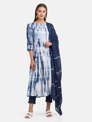 Blue Shibori Printed Kurta With Pant And Dupatta 6