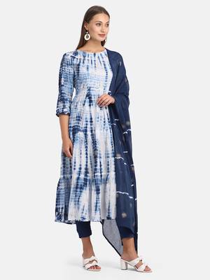 Blue Shibori Printed Kurta With Pant And Dupatta 7