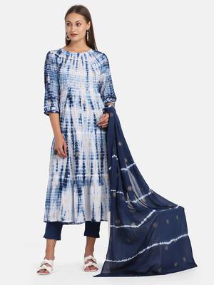 Blue Shibori Printed Kurta With Pant And Dupatta 8