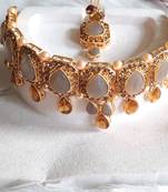 Crystal Oval ShapeGrey Stone  Choker Necklace with Stud Earrings Jewellery Set for Women