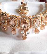  Gold Crystal Oval Shape Stone  Choker Necklace with Stud Earrings Jewellery Set for Women