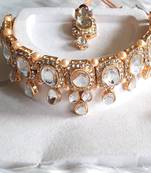  Crystal Round Shape White Stone Choker Necklace with Stud Earrings/Jewellery Set for Women