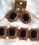 Crystal Shine Black Stones Studded Contemporary With pearls Necklace Set For Women