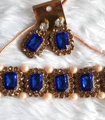Crystal Shine Blue Stones Studded Contemporary With pearls Necklace Set With Matching Earring For Women