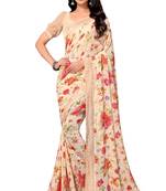Peach printed georgette saree with blouse