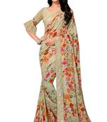 Green printed georgette saree with blouse