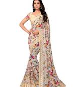 Beige printed georgette saree with blouse