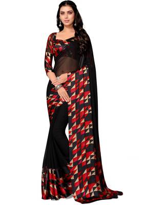 Black printed georgette saree with blouse 1