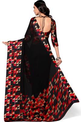 Black printed georgette saree with blouse 4
