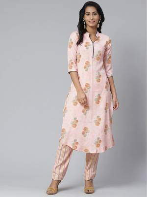 Peach printed rayon cotton-kurtis with Palazzos 1